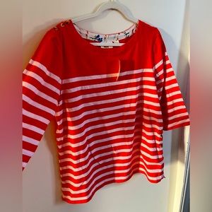 NWT Anthropologie orange stripe tee with cute button detail XL